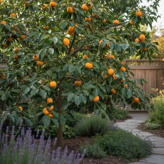 Kaki w Polsce: Uprawa Hurmy Wschodniej, Owocu Kaki i Persymony Dojrzałe drzewo kaki z owocami, symbolizujące możliwość uprawy kaki w Polsce.