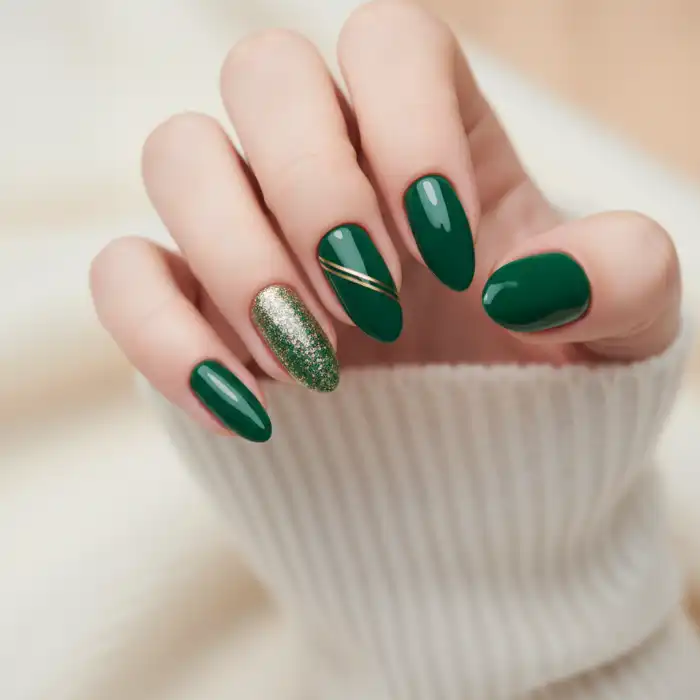 Paznokcie butelkowa zieleń z czym łączyć: Modny manicure 2025 i stylizacje Paznokcie butelkowa zieleń z czym łączyć – elegancka stylizacja z nutą złota