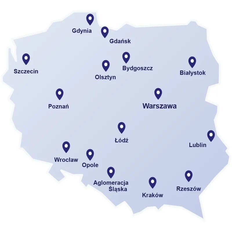 Mapa miast, w których najczęściej pojawiają się zlecenia w Flovi