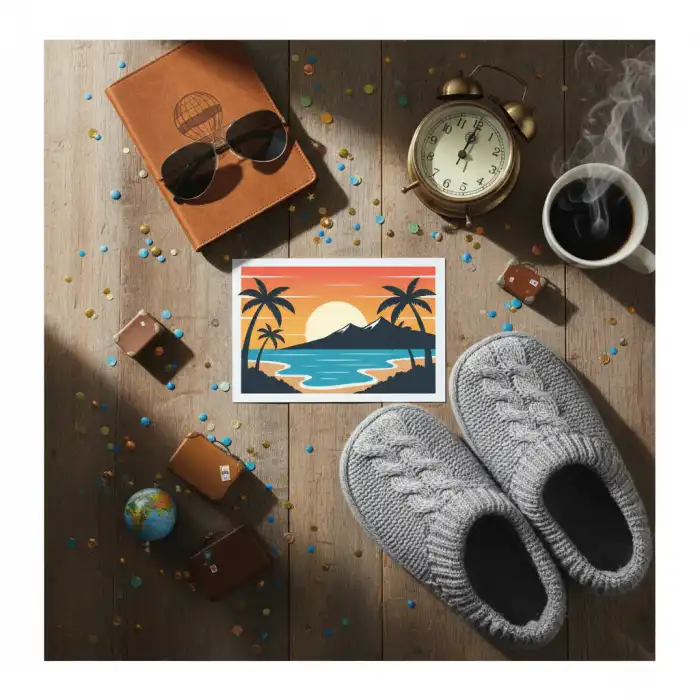 Wesołe życzenia z okazji przejścia na emeryturę: Praktyczny poradnik Ilustracja symbolizująca wesołe życzenia z okazji przejścia na emeryturę: kwiaty, książki, kapcie i kawa.